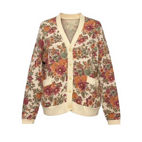 Vintage Italian Angora Wool Floral Cardigan Size Medium/Large - Picture 2 of 9